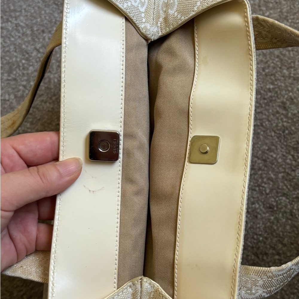 Auth GUCCI tote Shoulder bag GG pattern canvas leather Beige - Picture 8 of 16